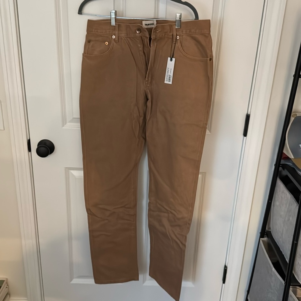Democratic all day pant in washed tobacco selvage
